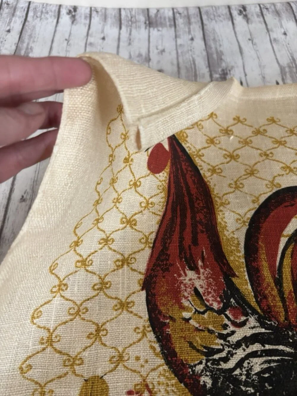 1968 Vintage MCM Linen Calendar Tea Towel Wall Hanging ROOSTER Chicken
